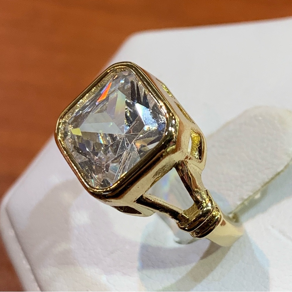 18k yellow gold-plated on base metal ring with square-cut gemstone - Picture 6 of 11
